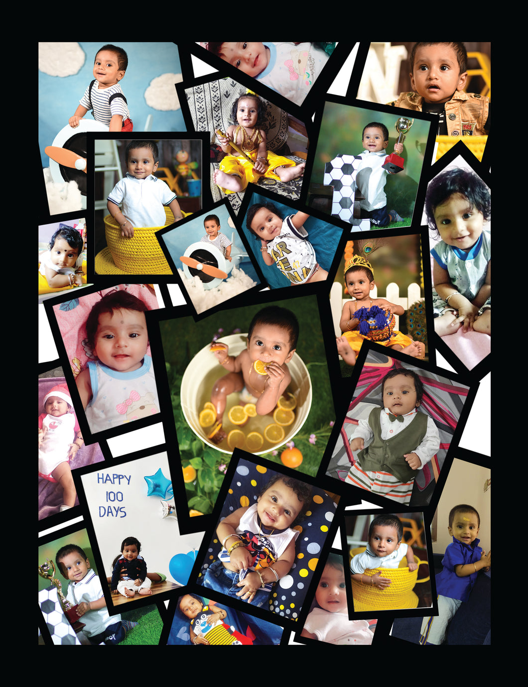 One Year - 12 Months Photo Collage Board  - For First Birthday Model - 21 - Made of Wooden MDF board