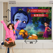 Load image into Gallery viewer, Snow fair Premium Little krishna  Theme backdrop banners for kids Birthday
