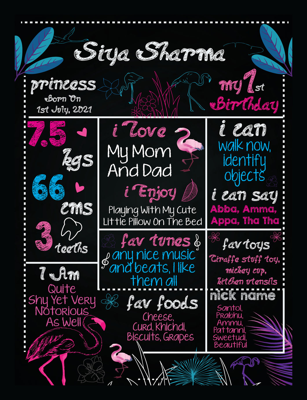 Snow Fair - Flamingo Theme Customized Chalkboard / Milestone Board for Kids Birthday Party - Made of MDF Wooden Board