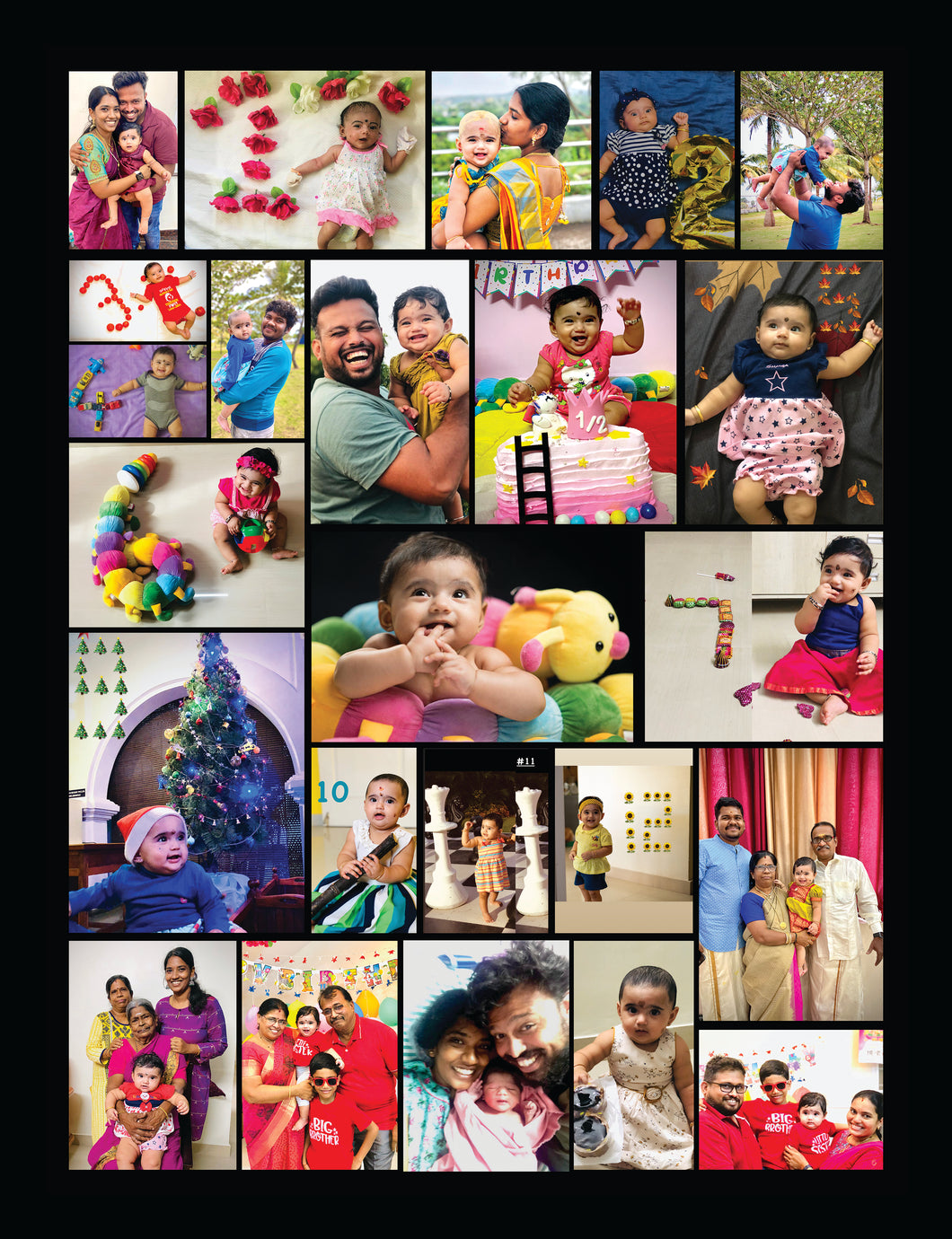 One Year - 12 Months Photo Collage Board  - For First Birthday Model - 15 - Made of Wooden MDF board