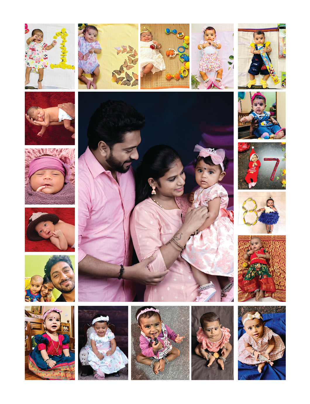 One Year - 12 Months Photo Collage Board  - For First Birthday Model - 19 - Made of Wooden MDF board