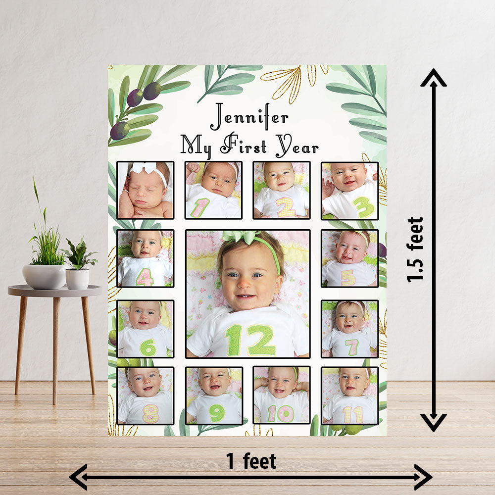 One Year - 12 Months Photo Collage Board  - For First Birthday Model - 08 - Made of Wooden MDF board