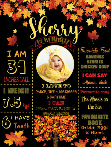 Make your birthday party bloom with our Autumn Flower Birthday Customized Chalkboard/Milestone Board. 