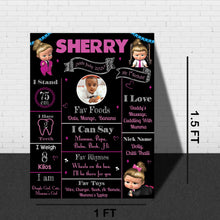 Load image into Gallery viewer, Snow Fair - Boss Baby Girl Theme Customized Chalkboard / Milestone Board for Kids Birthday Party - Made of MDF Wooden Board
