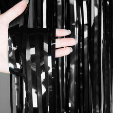 Load image into Gallery viewer, Snowfair Black Tinsel Foil Fringe Curtains Backdrop for Birthday Party Decoration (3 ft x 6 ft) -Pack of 2
