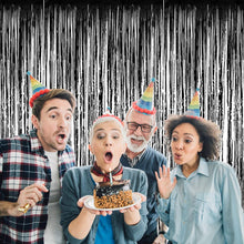 Load image into Gallery viewer, Metallic Black foil curtain, Metallic Foil Fringe, Metallic Foil Tinsel, Metallic Black foil curtain For Backdrop, Metallic Black foil curtain For Backdrop For Birthday, Anniversary ,metallic  backdrop for party, Express Delivery All Over India . Book Online at the   Best Discounted Offer Price, Budget Friendly, Elite Party Decors, Surprise Party Decors, Indoor and   Outdoor Party Decor
