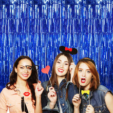Load image into Gallery viewer, Snowfair Blue Tinsel Foil Fringe Curtains Backdrop for Birthday Party Decoration (3 ft x 6 ft) -Pack of 2
