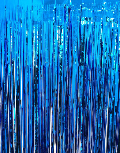 Metallic Blue foil curtain, Metallic Foil Fringe, Metallic Foil Tinsel, Metallic Blue foil curtain For Backdrop, Metallic Blue foil curtain For Backdrop For Birthday, Anniversary ,metallic  backdrop for party, Express Delivery All Over India . Book Online at the   Best Discounted Offer Price, Budget Friendly, Elite Party Decors, Surprise Party Decors, Indoor and   Outdoor Party Decor