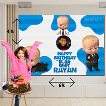 Load image into Gallery viewer, GET THE BEST OF BOSS BABY 6*4 BIRTHDAY BACKDROP DECORATIONS AND HAPPY BITHRTHDAY BANNER AND THEME BANNERS ,1ST BIRTHDAY DECORATIONS SIMPLE BIRTHDAY DECORATIONS AT HOME ONLINE FROM OUR STORES. BOSS BABY BACKDROP BANNERS.HAPPY BIRTHDAY BANNER ALL OVER INDIA.
