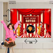 Load image into Gallery viewer, GET THE BEST OF Circus 5*4 BIRTHDAY BACKDROP DECORATIONS AND HAPPY BITHRTHDAY BANNER AND THEME BANNERS ,1ST BIRTHDAY DECORATIONS SIMPLE BIRTHDAY DECORATIONS AT HOME ONLINE FROM OUR STORES. Circus  BACKDROP BANNERS.HAPPY BIRTHDAY BANNER ALL OVER INDIA.
