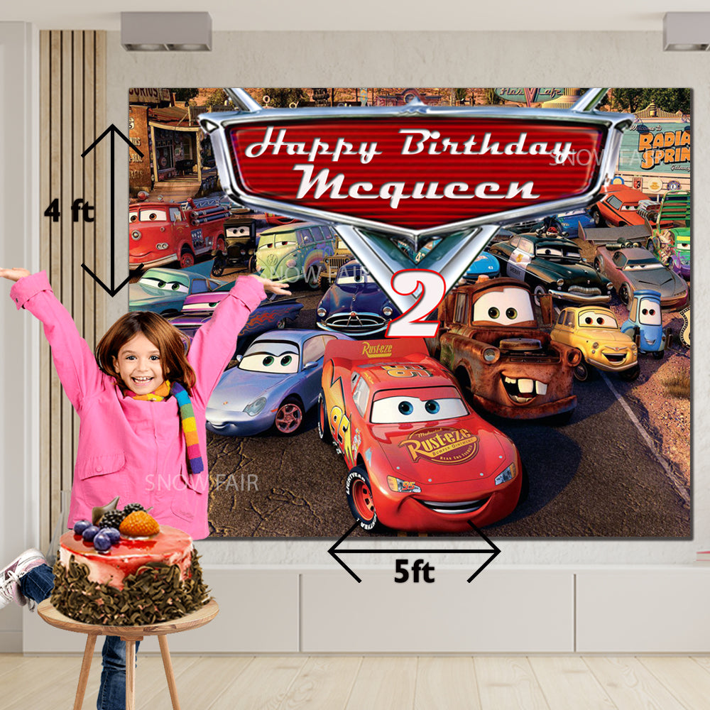 Snow fair Premium Cars Theme backdrop banners for kids Birthday