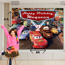 Load image into Gallery viewer, Snow fair Premium Cars Theme backdrop banners for kids Birthday
