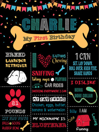 Celebrate your pet's special day with our custom Dog Birthday Chalkboard - a pawsitively great choice for dog parties and pet 1st birthdays