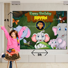 Load image into Gallery viewer, GET THE BEST OF Elephant Theme 5*4  BIRTHDAY BACKDROP DECORATIONS AND HAPPY BITHRTHDAY BANNER AND THEME BANNERS ,1ST BIRTHDAY DECORATIONS SIMPLE BIRTHDAY DECORATIONS AT HOME ONLINE FROM OUR STORES. Elephant   Theme BACKDROP BANNERS.HAPPY BIRTHDAY BANNER ALL OVER INDIA.
