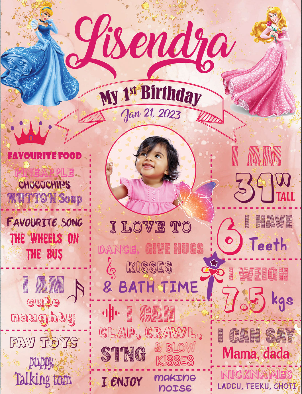 Snow Fair - Princess Theme (Pink) Chalkboard / Milestone Board for Kids Birthday Party- Made of MDF Wooden Board