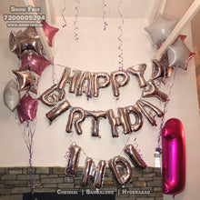 Load image into Gallery viewer, Snow fair premium  Gold Foil letter combo foil balloons customised , customised foil balloons for birthday, customised  Gold Foil letter combofoil balloons, customised letter foil balloons, customised  letter foil balloons, Gold Foil letter combocustomised foil balloons,foil balloons 16 inches, . Book online at the best discounted offer price, elite party decors, surprise party decors, indoor and outdoor party decor

