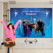 Load image into Gallery viewer, GET THE BEST Frozon Elsa Theme 8*6  BIRTHDAY BACKDROP DECORATIONS AND HAPPY BITHRTHDAY BANNER AND THEME BANNERS ,1ST BIRTHDAY DECORATIONS SIMPLE BIRTHDAY DECORATIONS AT HOME ONLINE FROM OUR STORES Frozon Elsa Theme BACKDROP BANNERS.HAPPY BIRTHDAY BANNER ALL OVER INDIA.
