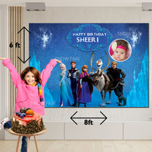 Load image into Gallery viewer, GET THE BEST Frozon Elsa Theme 8*6  BIRTHDAY BACKDROP DECORATIONS AND HAPPY BITHRTHDAY BANNER AND THEME BANNERS ,1ST BIRTHDAY DECORATIONS SIMPLE BIRTHDAY DECORATIONS AT HOME ONLINE FROM OUR STORES Frozon Elsa Theme BACKDROP BANNERS.HAPPY BIRTHDAY BANNER ALL OVER INDIA.
