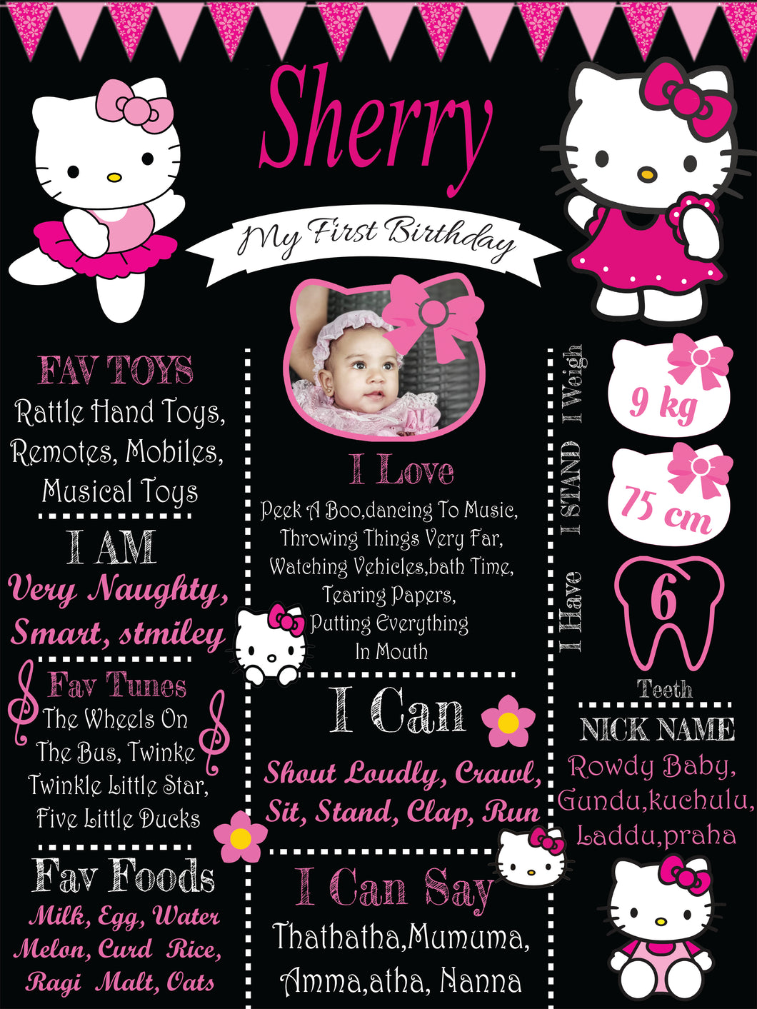 Snow Fair - Hello Kitty Theme Chalkboard / Milestone Board for Kids Birthday Party- Made of MDF Wooden Board