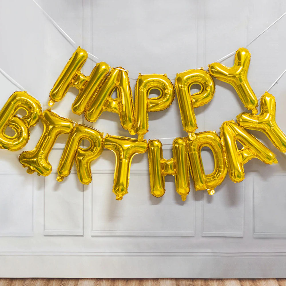 Snow Fair Happy Birthday Foil Balloon 13 Piece GOLD colour