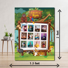 Load image into Gallery viewer, One Year - 12 Months Photo Collage Board - For First Birthday -Jungle Theme - Made Of Wooden MDF Board
