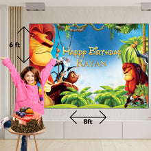 Load image into Gallery viewer, GET THE BEST Lion King Theme 8*6  BIRTHDAY BACKDROP DECORATIONS AND HAPPY BITHRTHDAY BANNER AND THEME BANNERS ,1ST BIRTHDAY DECORATIONS SIMPLE BIRTHDAY DECORATIONS AT HOME ONLINE FROM OUR STORES  Lion King Theme BACKDROP BANNERS.HAPPY BIRTHDAY BANNER ALL OVER INDIA.

