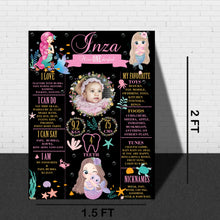 Load image into Gallery viewer, Snow Fair - Mermaid Theme Chalkboard / Milestone Board for Kids Birthday Party- Made of MDF Wooden Board
