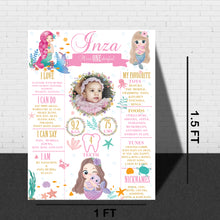 Load image into Gallery viewer, Snow Fair - Mermaid (White) Theme Customized Chalkboard / Milestone Board for Kids Birthday -  Made of MDF Wooden Board

