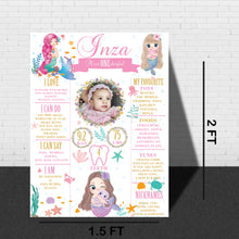 Load image into Gallery viewer, Snow Fair - Mermaid (White) Theme Customized Chalkboard / Milestone Board for Kids Birthday -  Made of MDF Wooden Board
