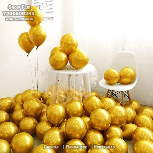 Premium Metallic Gold Balloons for Birthday party and all occasions. Express delivery all over india . Book online at the best discounted offer price. Gold balloon decoration for birthday , gold balloon decoration ,rold metallic balloons , gold balloon decoration,budget friendly, elite party decors, surprise party decors, indoor and outdoor party decor