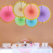 Load image into Gallery viewer,  Multicolor with Golden Foil border paper fan  decoration for birthday, colou Multicolor with Golden Foil border paper fan decoration for birthday, colour Multicolor with Golden Foil border paper fan decoration for anniversary, colour Black and gold  Multicolor with Golden Foil border paper fan decoration for baby shower Express Delivery All Over India . Book Online At The   Best Discounted Offer Price, Budget Friendly, Elite Party Decors, Surprise Party Decors, Indoor And   Outdoor Party Decor

