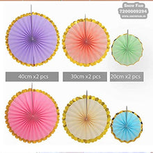 Load image into Gallery viewer,  Multicolor with Golden Foil border paper fan  decoration for birthday, colou Multicolor with Golden Foil border paper fan decoration for birthday, colour Multicolor with Golden Foil border paper fan decoration for anniversary, colour Black and gold  Multicolor with Golden Foil border paper fan decoration for baby shower Express Delivery All Over India . Book Online At The   Best Discounted Offer Price, Budget Friendly, Elite Party Decors, Surprise Party Decors, Indoor And   Outdoor Party Decor
