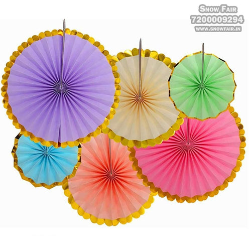  Multicolor with Golden Foil border paper fan  decoration for birthday, colou Multicolor with Golden Foil border paper fan decoration for birthday, colour Multicolor with Golden Foil border paper fan decoration for anniversary, colour Black and gold  Multicolor with Golden Foil border paper fan decoration for baby shower Express Delivery All Over India . Book Online At The   Best Discounted Offer Price, Budget Friendly, Elite Party Decors, Surprise Party Decors, Indoor And   Outdoor Party Decor