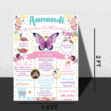 Load image into Gallery viewer, Snow Fair - Pink Butterfly Theme Chalkboard / Milestone Board for Kids Birthday Party- Made of MDF Wooden Board
