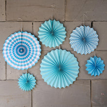 Load image into Gallery viewer,  Blue paper fan decoration for birthday, colour Blue paper fan decoration for birthday, colour Blue paper fan decoration for anniversary, colour Black and gold Blue paper fan decoration for baby shower Express Delivery All Over India . Book Online At The Best Discounted Offer Price, Budget Friendly, Elite Party Decors, Surprise Party Decors, Indoor And Outdoor Party Decor
