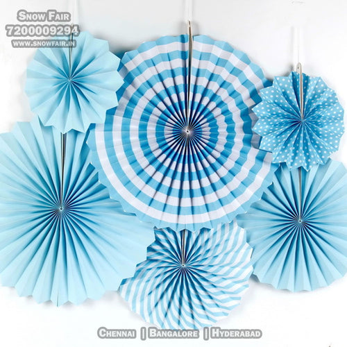 Blue paper fan decoration for birthday, colour Blue paper fan decoration for birthday, colour Blue paper fan decoration for anniversary, colour Black and gold Blue paper fan decoration for baby shower Express Delivery All Over India . Book Online At The Best Discounted Offer Price, Budget Friendly, Elite Party Decors, Surprise Party Decors, Indoor And Outdoor Party Decor