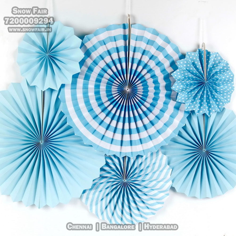  Blue paper fan decoration for birthday, colour Blue paper fan decoration for birthday, colour Blue paper fan decoration for anniversary, colour Black and gold Blue paper fan decoration for baby shower Express Delivery All Over India . Book Online At The Best Discounted Offer Price, Budget Friendly, Elite Party Decors, Surprise Party Decors, Indoor And Outdoor Party Decor