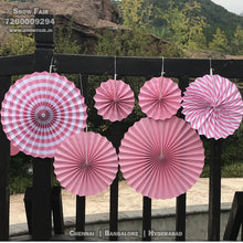 Load image into Gallery viewer, Pink paper fan decoration for birthday, colour Pink paper fan decoration for birthday, colour Pink paper fan decoration for anniversary, colour Black and gold Pink paper fan decoration for baby shower Express Delivery All Over India . Book Online At The Best Discounted Offer Price, Budget Friendly, Elite Party Decors, Surprise Party Decors, Indoor And Outdoor Party Decor
