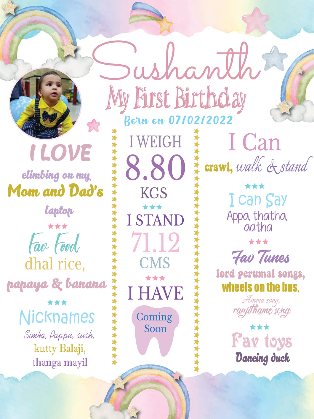 Snow Fair - Rainbow Theme Chalkboard / Milestone Board for Kids Birthday Party- Made of MDF Wooden Board