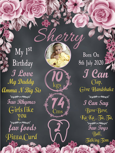 Pink Rose Themed Milestone Board for Kids Birthday