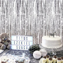 Load image into Gallery viewer, Metallic Silver foil curtain, Metallic Foil Fringe, Metallic Foil Tinsel, Metallic Silver foil curtain For Backdrop, Metallic Silver foil curtain For Backdrop For Birthday, Anniversary ,metallic  backdrop for party, Express Delivery All Over India . Book Online at the   Best Discounted Offer Price, Budget Friendly, Elite Party Decors, Surprise Party Decors, Indoor and   Outdoor Party Decor
