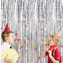 Load image into Gallery viewer, Snow Fair Silver Tinsel Foil Fringe Curtains Backdrop for Birthday Party Decoration (3 ft x 6 ft) -Pack of 2
