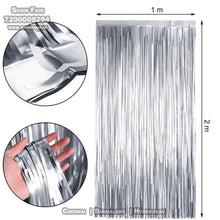 Load image into Gallery viewer, Metallic Silver foil curtain, Metallic Foil Fringe, Metallic Foil Tinsel, Metallic Silver foil curtain For Backdrop, Metallic Silver foil curtain For Backdrop For Birthday, Anniversary ,metallic  backdrop for party, Express Delivery All Over India . Book Online at the   Best Discounted Offer Price, Budget Friendly, Elite Party Decors, Surprise Party Decors, Indoor and   Outdoor Party Decor
