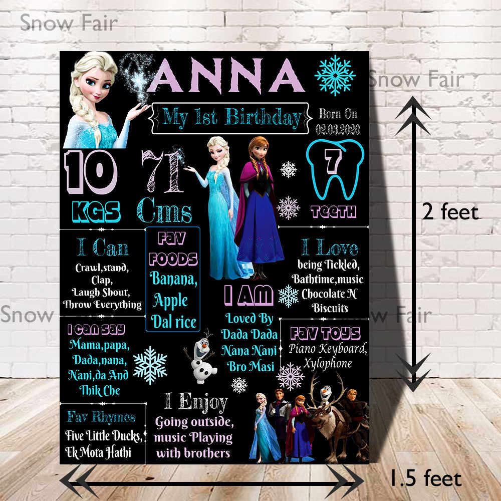 Snow Fair -Frozon Theme Customized Chalkboard / Milestone board for kids 1st Birthday Made of Wooden MDF board