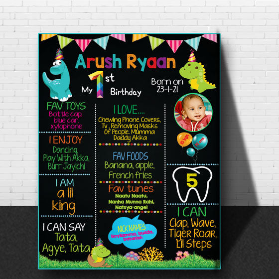 Buy-Baby-Dino-theme-Customized-Chalkboard-milestone-birthday-party-decorations-Personalized-Wooden -MDF-Board-online-india