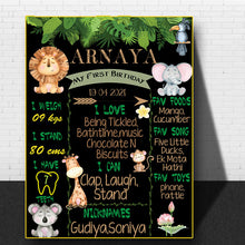 Load image into Gallery viewer, Jungle theme Birthday Chalkboard for kids, first birthday milestone board for baby, baby board, chalkboards for baby,kids chalk board,chalkboards for girl baby chalkboard for boy baby, milestone board for boy baby, milestone board for girl baby . Jungle Theme birthday chalk board, Jungle Theme Birthday milestone board for birthday, Express Delivery All Over India . Book Online At The Best Discounted Offer Price, Budget Friendly, Elite Party Decors, Surprise Party Decors, Indoor And Outdoor Party Decor

