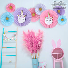 Load image into Gallery viewer, Snow Fair - Premium Unicorn Theme Paper Fans Set for Party Decoration
