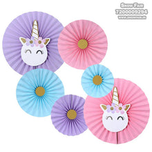Load image into Gallery viewer, Snow Fair - Premium Unicorn Theme Paper Fans Set for Party Decoration
