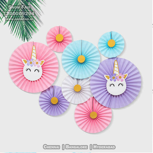 Unicorn  paper fan decoration, Unicorn  paper fan wall decorations, Unicorn  paper fan decorations for birthday, fan decoration for birthday, colour Unicorn paper fan decoration for birthday, colour Unicorn   paper fan decoration for anniversary, colour Unicorn Theme   paper fan decoration for baby shower Express Delivery All Over India . Book Online At The   Best Discounted Offer Price, Budget Friendly, Elite Party Decors, Surprise Party Decors, Indoor And   Outdoor Party Decor