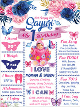 Load image into Gallery viewer, Snow Fair - Blue Floral Butterfly Theme Chalkboard / Milestone Board for Kids Birthday Party- Made of MDF Wooden Board
